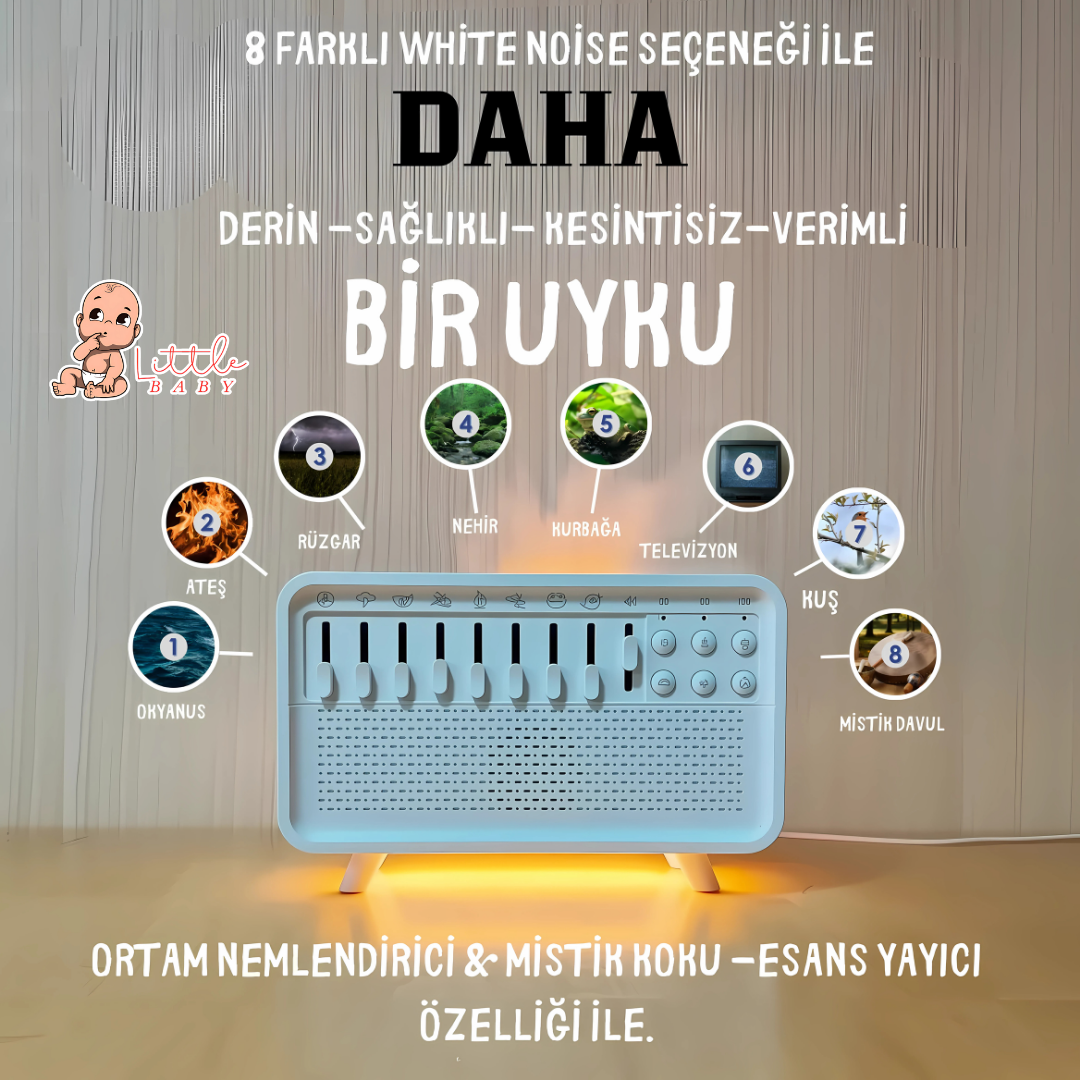 SLEEPP ™ White Uyku Dostu Doğal Ses ve Nemlendirici Gece Lambası - LITTLE BABY